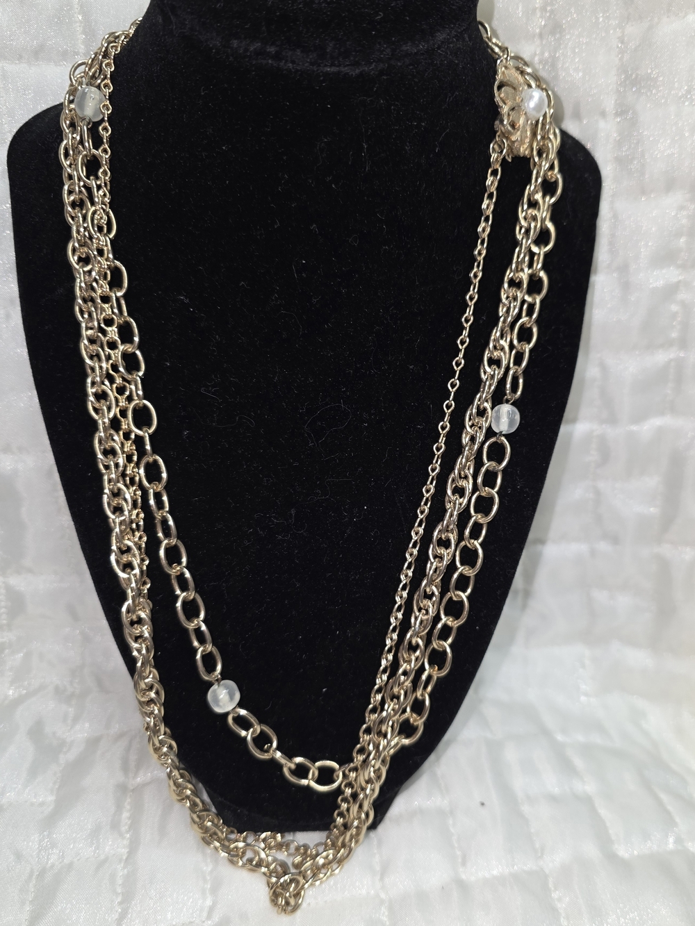 Pearl Multi-Strand Gold-Tone Chain Necklace with Accent Beads